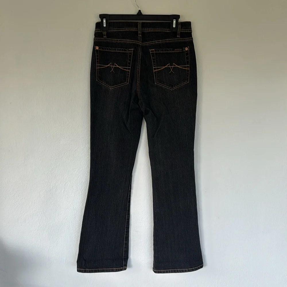 Jeanstar dark wash mid rise flare leg cotton stretch jeans size 4 short